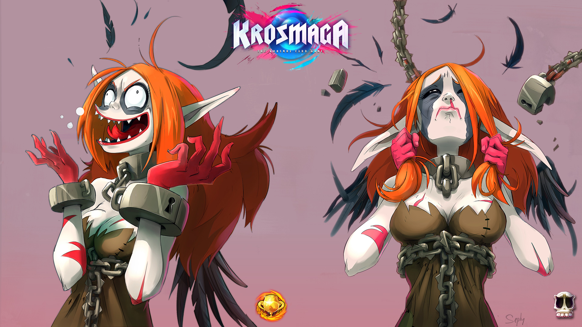 Krosmaga - God illustrations: Sacrier Defeat & Victory.